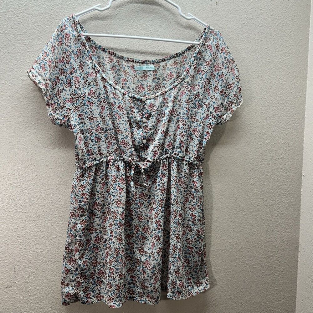 VTG Maurice’s Babydoll‎ Top SZ M calico Chiffon Fairy Grunge Y2k Boho Sheer